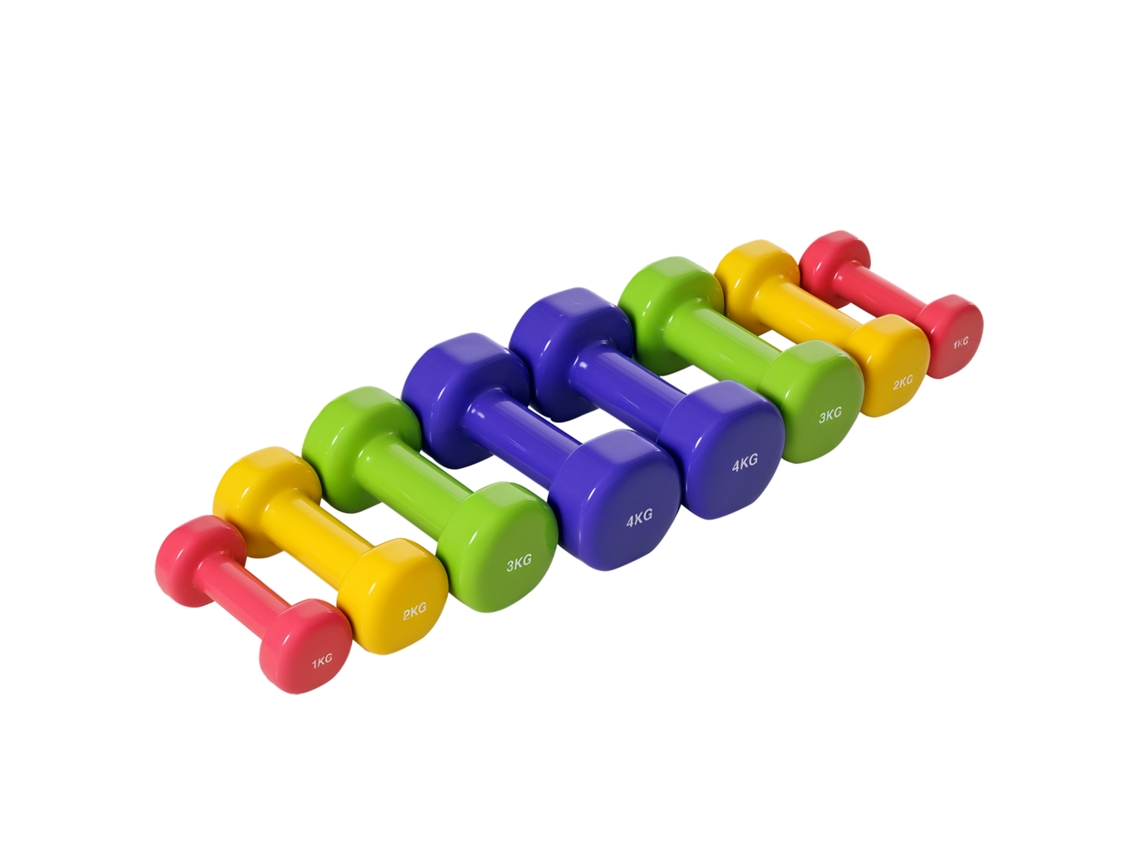 Set de 4 halteres hexagonais de aço e pu,20kg total,multicolorido