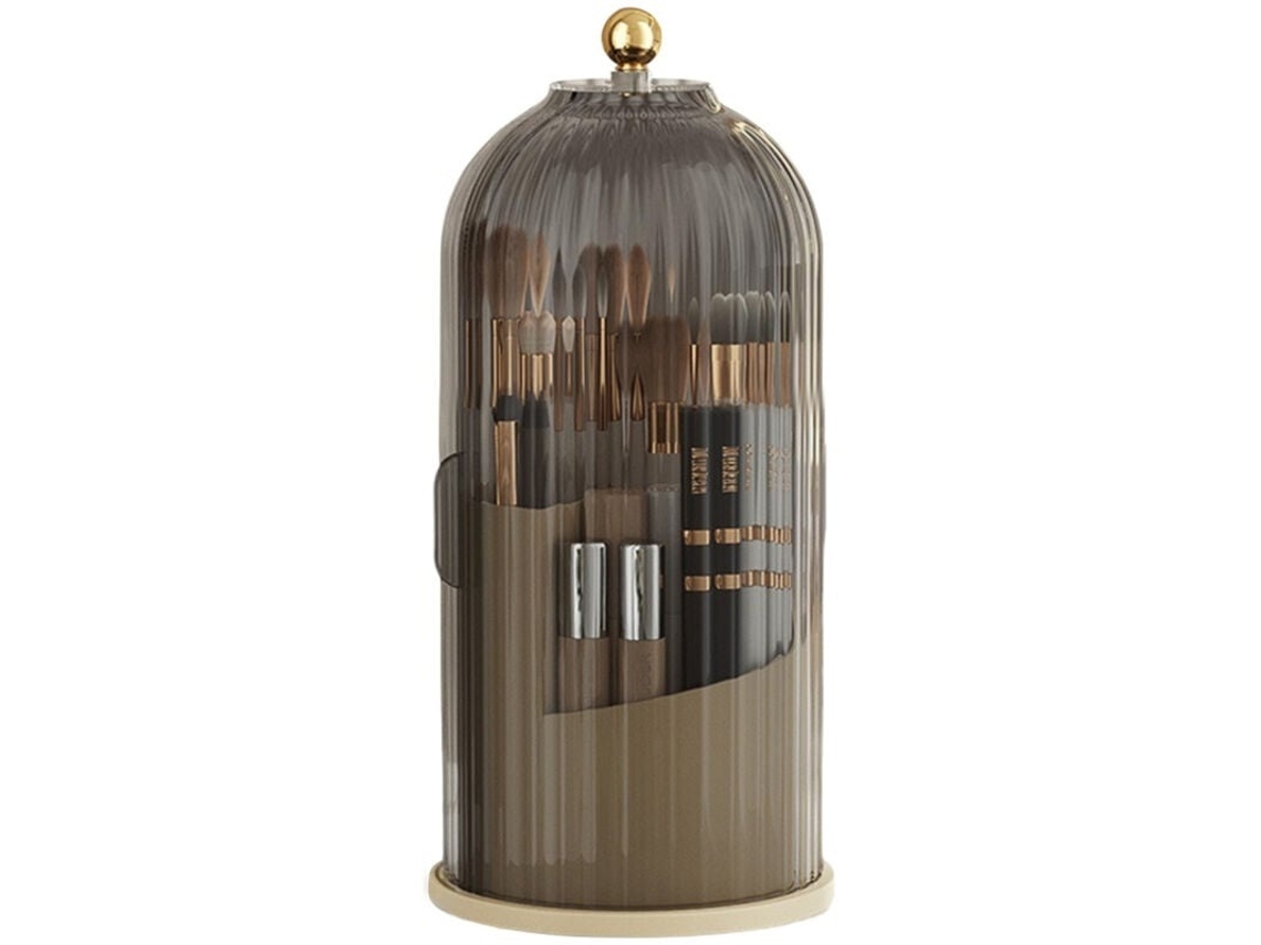 Lurelia Suporte Para Pincéis De Maquilhagem, 360°, 3 Compartimentos, Com Tampa, Preto, Branco, Transparente, Giratório