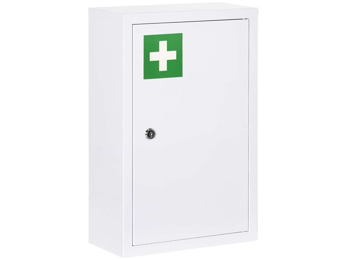 Armário De Remédios Com 3 Prateleiras, 30x14x46 Centímetros, Fechadura E 2 Chaves, Aço, Branco