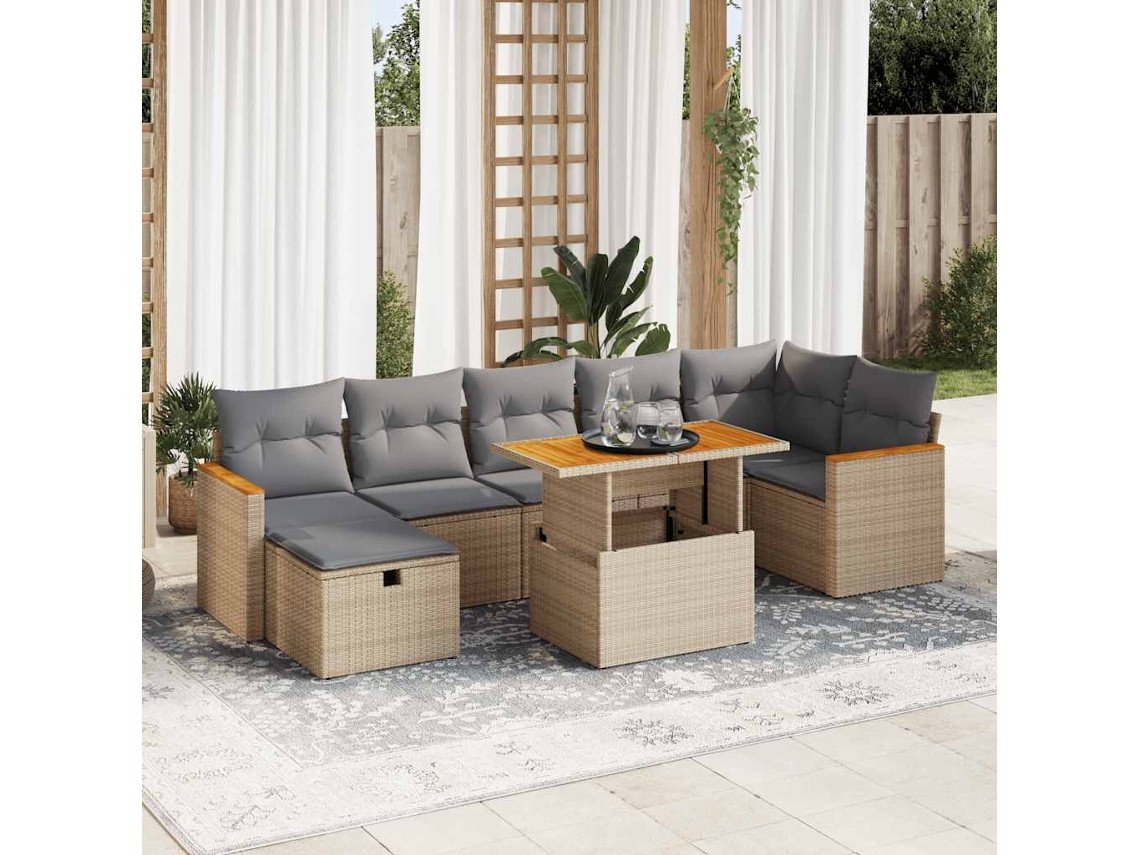 Vidaxl 5 Pcs Conjunto De Sofás P/ Jardim Com Almofadões Vime Pe Bege