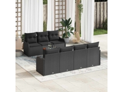 Vidaxl Conjunto De Sofá De Jardim 8 Unid. Preto Vime Pe