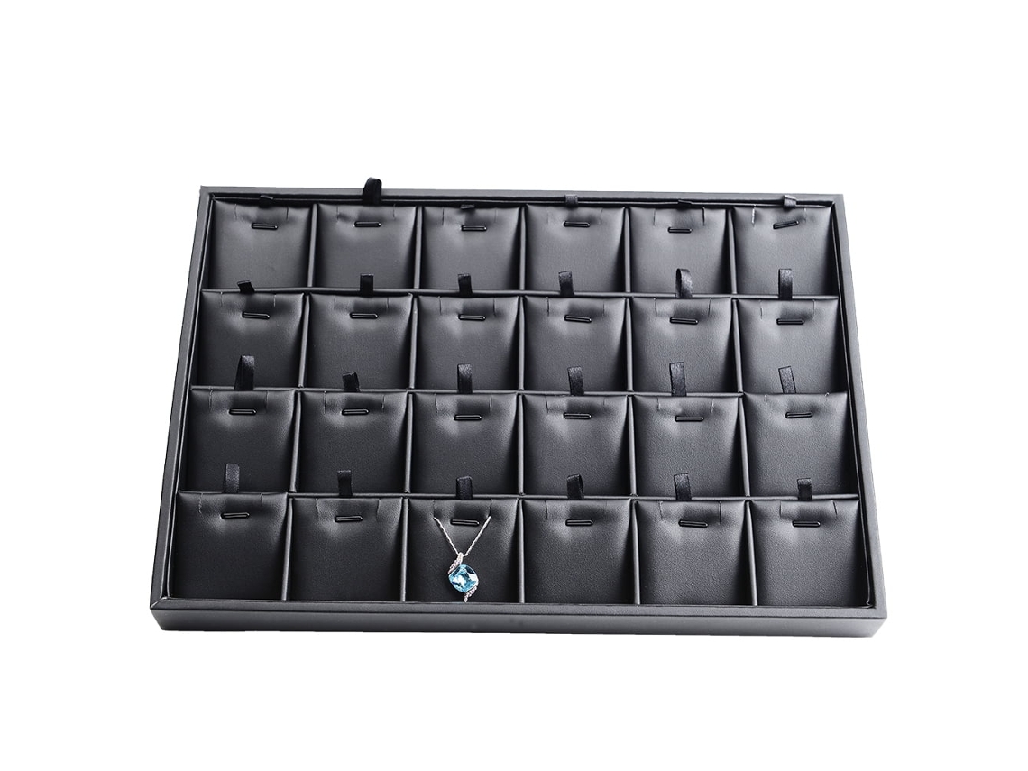 Caixa De Joias Com 24 Compartimentos Em Pu Preto 35x24x3cm
