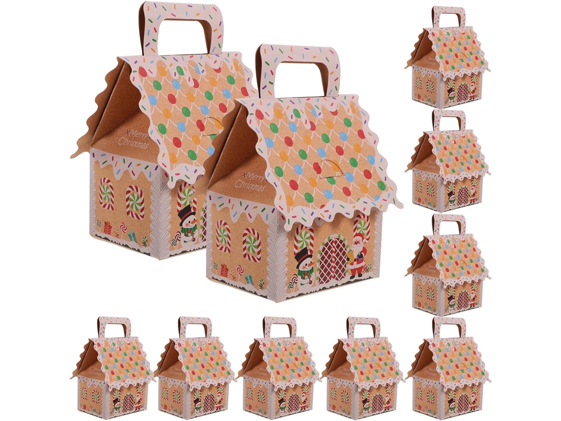 Caixas De Presente Natal Em Formato Casinha Gengibre, 10 Peças Pequenas De Papelão Com Borda Branca, Para Doces