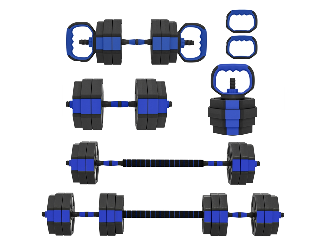Conjunto Treino Força Halter 6 em 1 Kettlebell Ajustável 30kg Azul