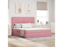 Vidaxl Cama De Armazenamento Led Com Colchão Rosa 160 X 200 Cm Veludo