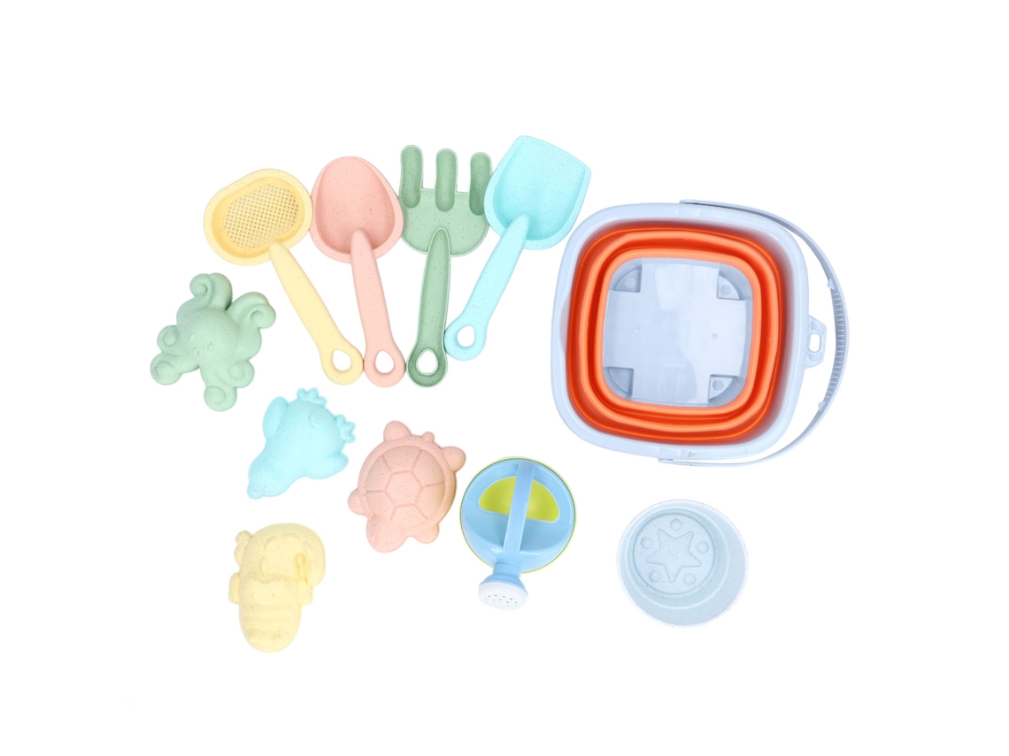 Conjunto De Brinquedos De Praia Com Balde Dobrável E Ferramentas 11 Peças Para Crianças Laranja