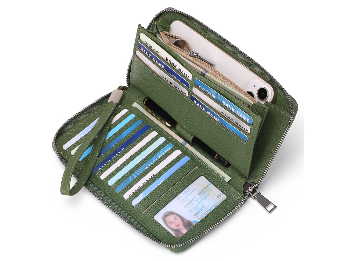 Bolsa De Dinheiro Grande Em Couro Pu, Modelo Longo, Porta Cartões, 16 Compartimentos, Cor Verde Relva