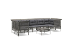 Conjunto de 8 Lounge de Jardim com Almofadões Vime Pe Cinzento MAISON EXCLUSIVE