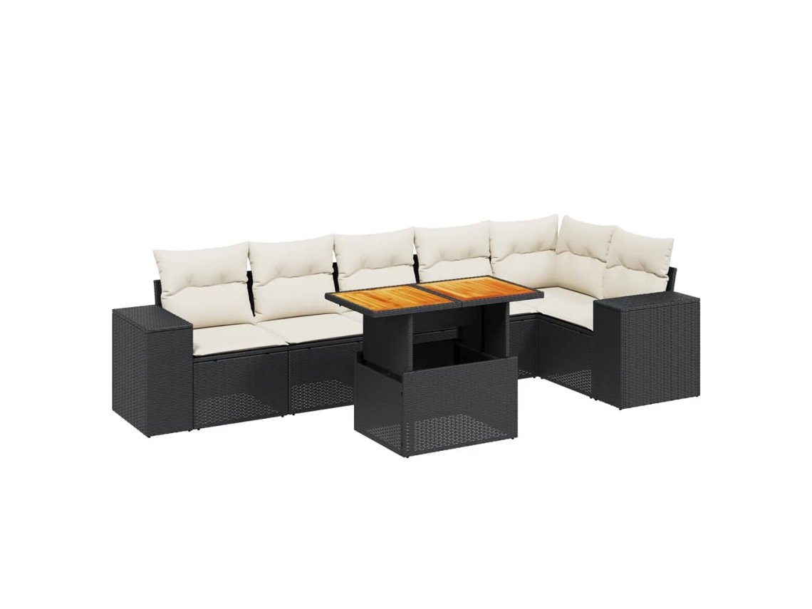 Conjunto de 7 Sofás para Jardim com Almofadões Vime Pe Preto MAISON EXCLUSIVE (7 pcs)