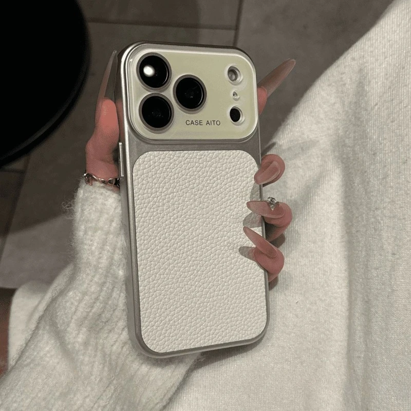 Capa De Celular Resistente A Impactos Com Textura De Couro Simples (branca 17promax)