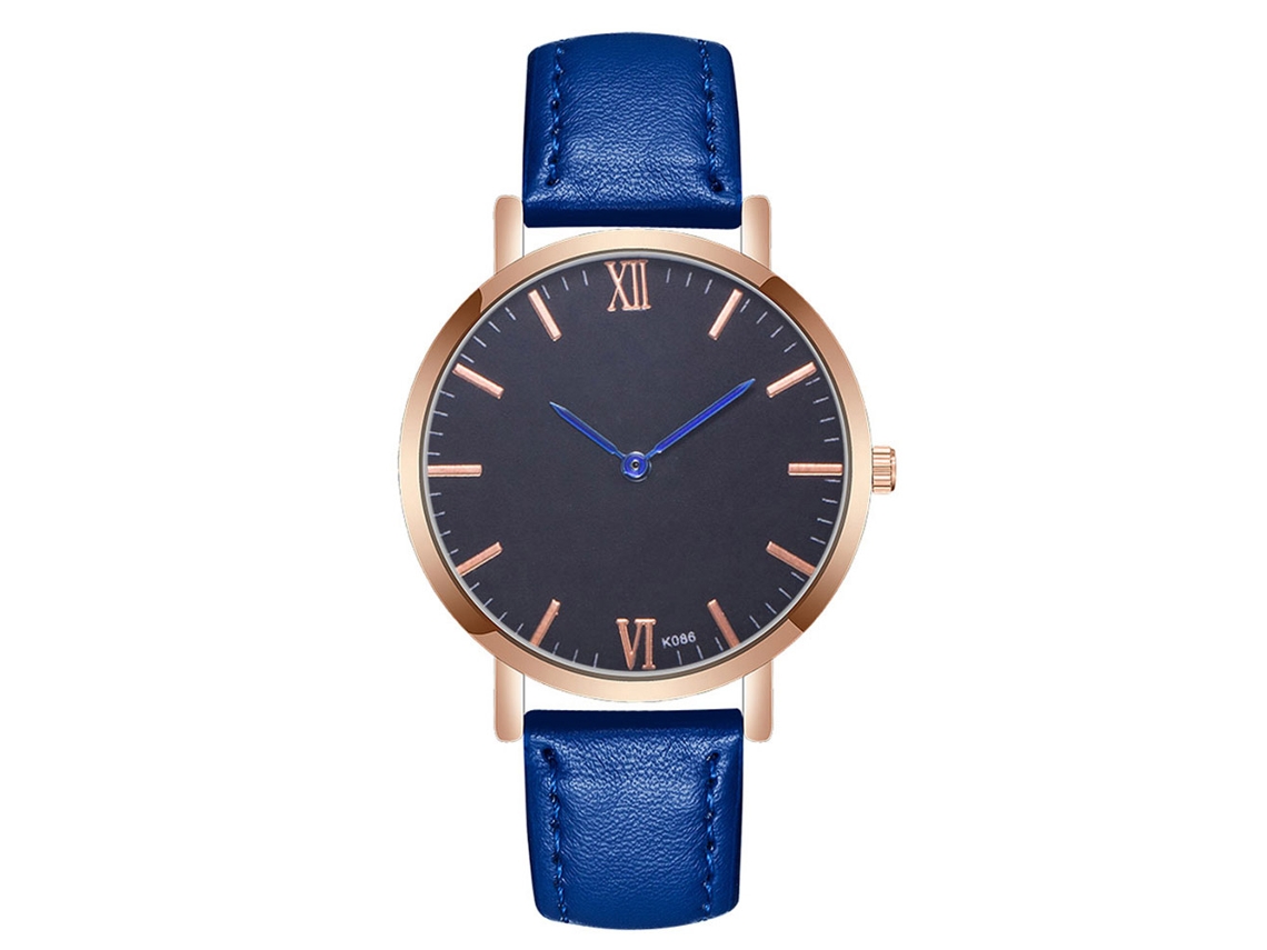 Relógio Masculino de Quartzo com Pulseira de Couro Pu Estilo Fashion Azul Royal