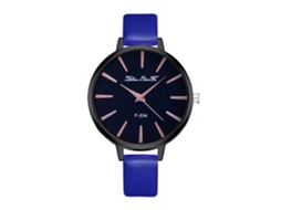 Relógio de Pulso Feminino de Quartzo com Pulseira de Couro Pu Estilo Moderno Luxuoso Azul