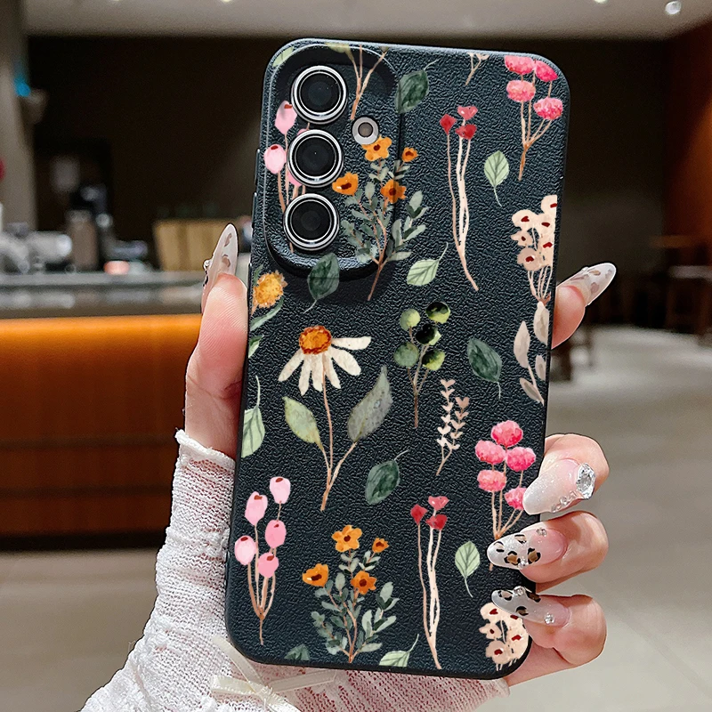 (preto) Capa De Celular Samsung Galaxy S24 Em Tpu Macio Com Estampa Floral