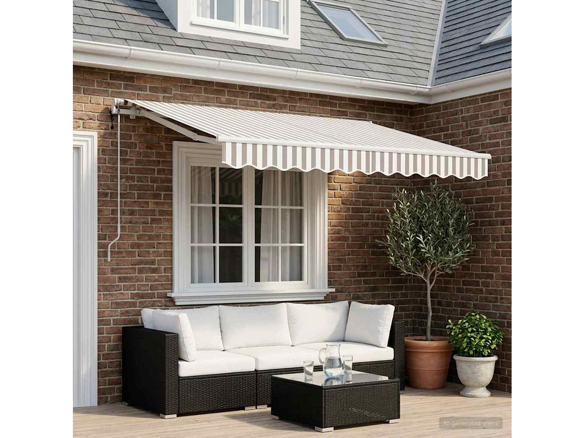 Vidaxl Toldo Retrátil Cinza Claro E Branco 300 X 250 Cm Poliéster