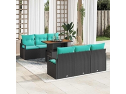 Vidaxl Conjunto De Sofá De Jardim Com Almofada 7 Pcs Preto E Azul