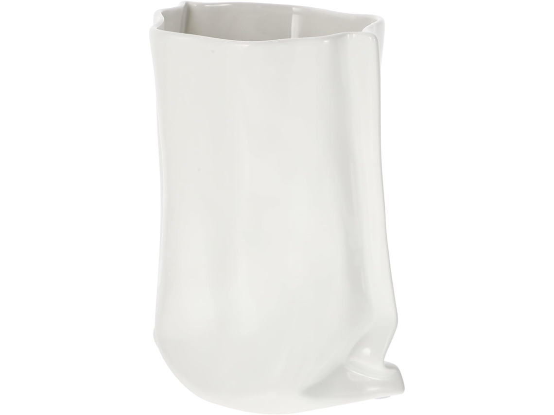 Vaso Artesanal De Cerâmica Branca Leitosa, Com Formato Decorativo Amassado, Ideal Para Flores Em Casa...