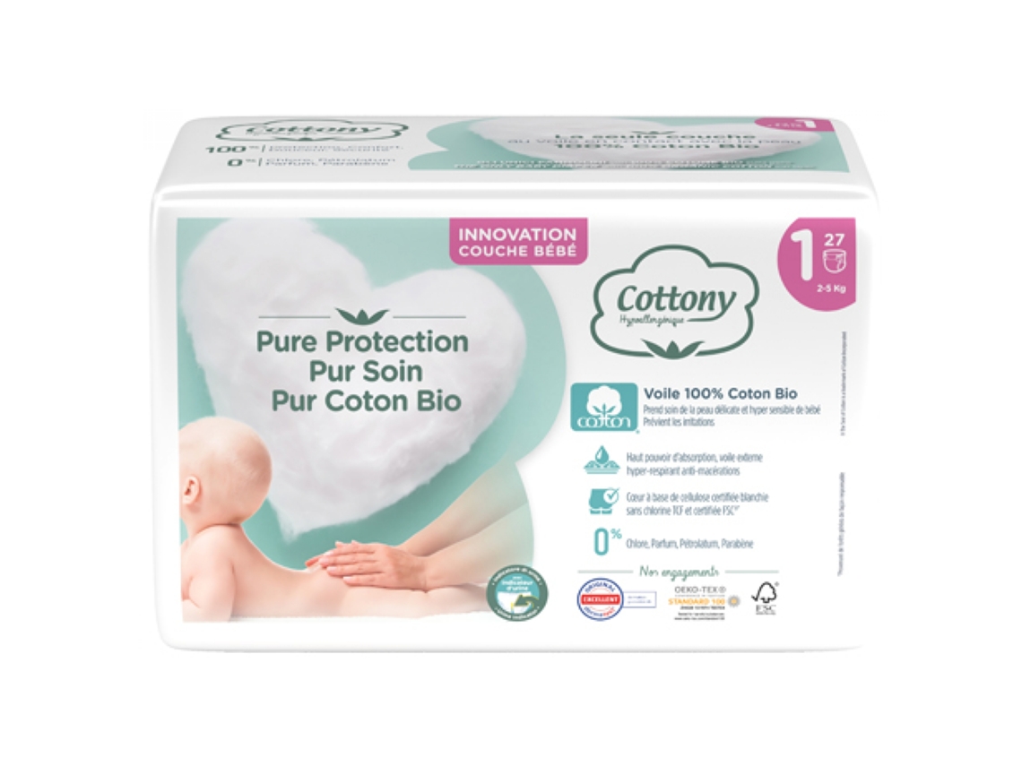 Fralda de Algodão Orgânico 27 Tamanho 1 2-5 kg COTTONY