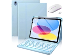Capa Teclado Bluetooth Czhhmart Para Ipad Air2/pro (9.7) Polegadas, Con Teclado Y Mouse Magnéticos Retroiluminados (azul Celeste)