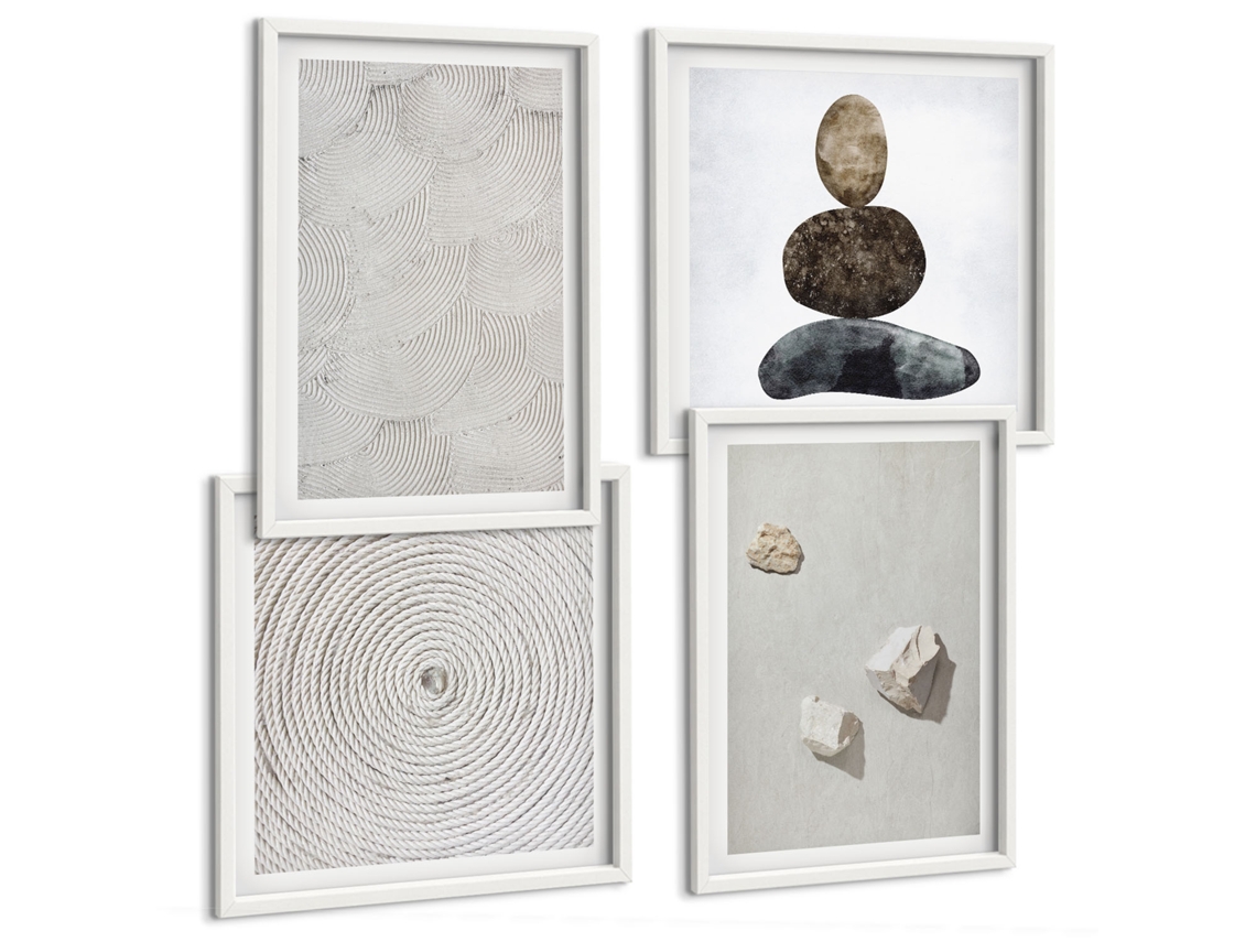 Composição De Quadros Areia Pedras Tinta Moderna Espelharte (4 Peças)