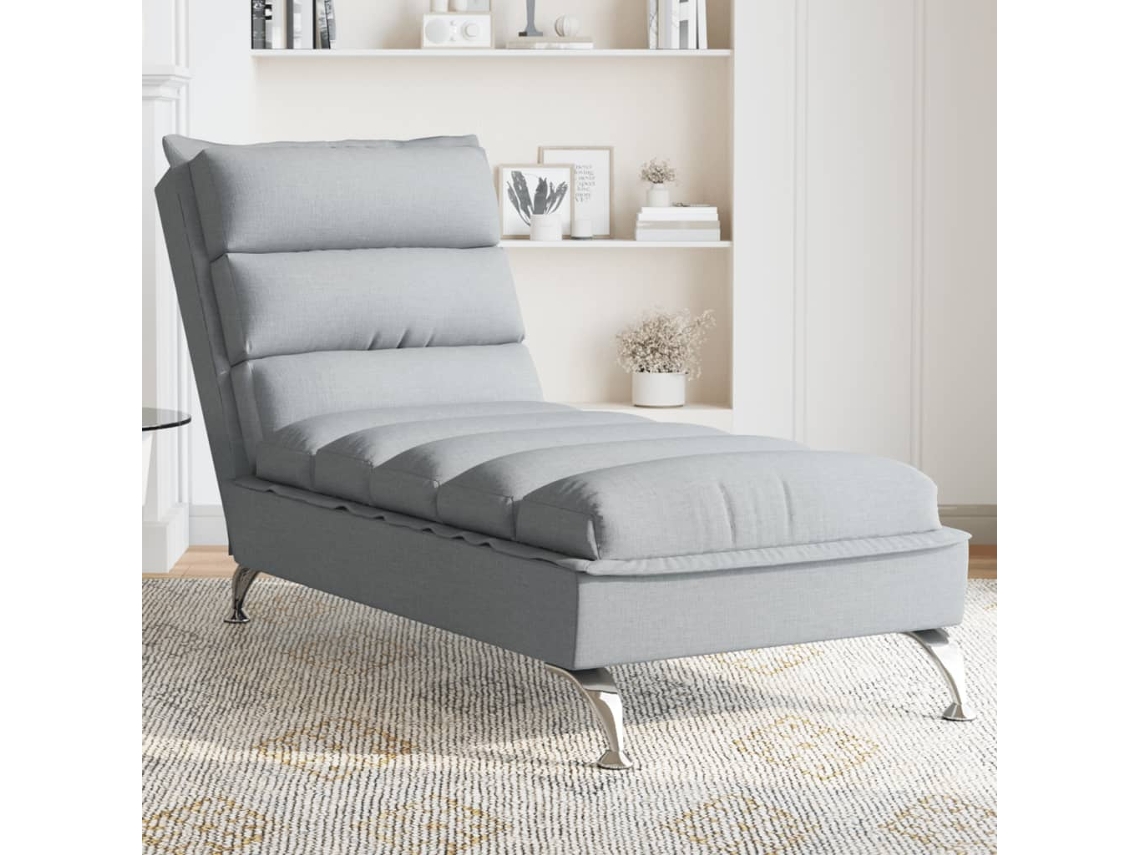 Vidaxl Chaise Lounge Com Almofadões Tecido Cinzento-claro