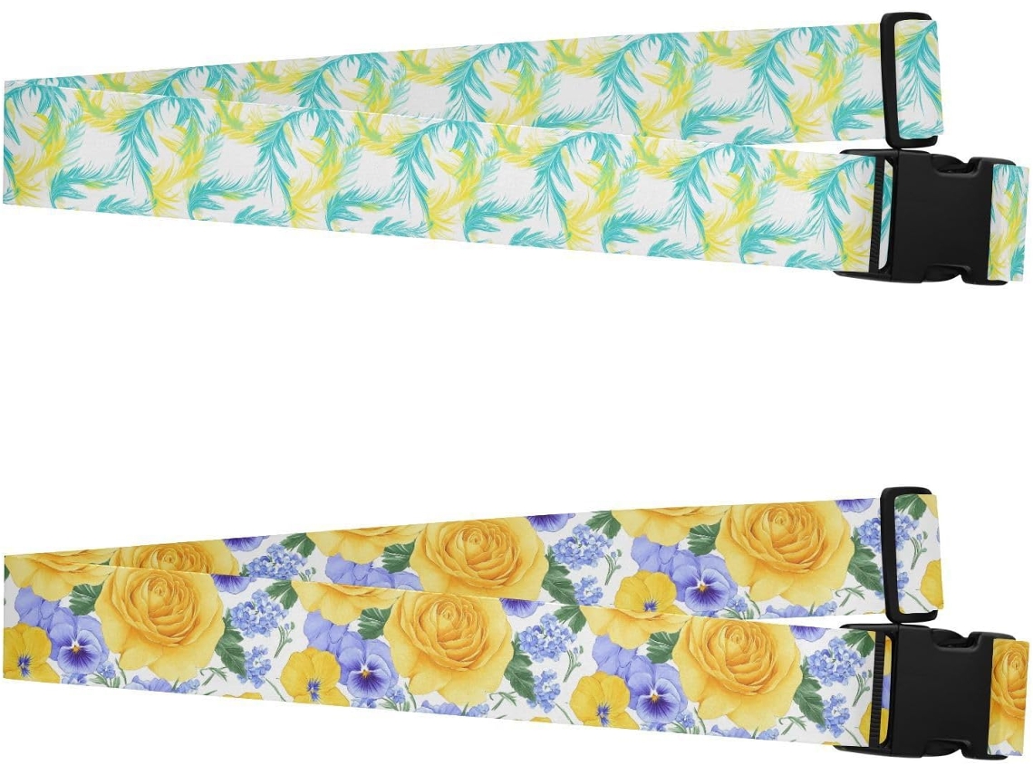 Conjunto De 2 Cintas Bagagem Com Desenho Fênix Feito À Mão, Nas Cores Amarelo Fluorescente E Azul, Muito Resistentes E