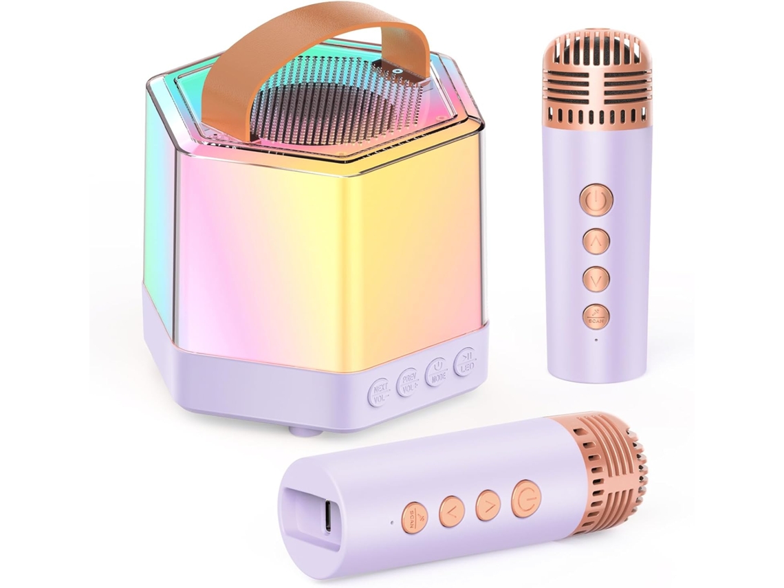Máquina De Karaokê, Caixa De Som Bluetooth Com 2 Microfones, Presente De Aniversário Infantil Cuich (roxo)