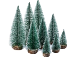 Mini Árvore de Natal Um Conjunto de 9 Tamanhos de Pinheiro Artificial Pequeno com Bases de Madeira para Decoração de Mesa de Natal Verde
