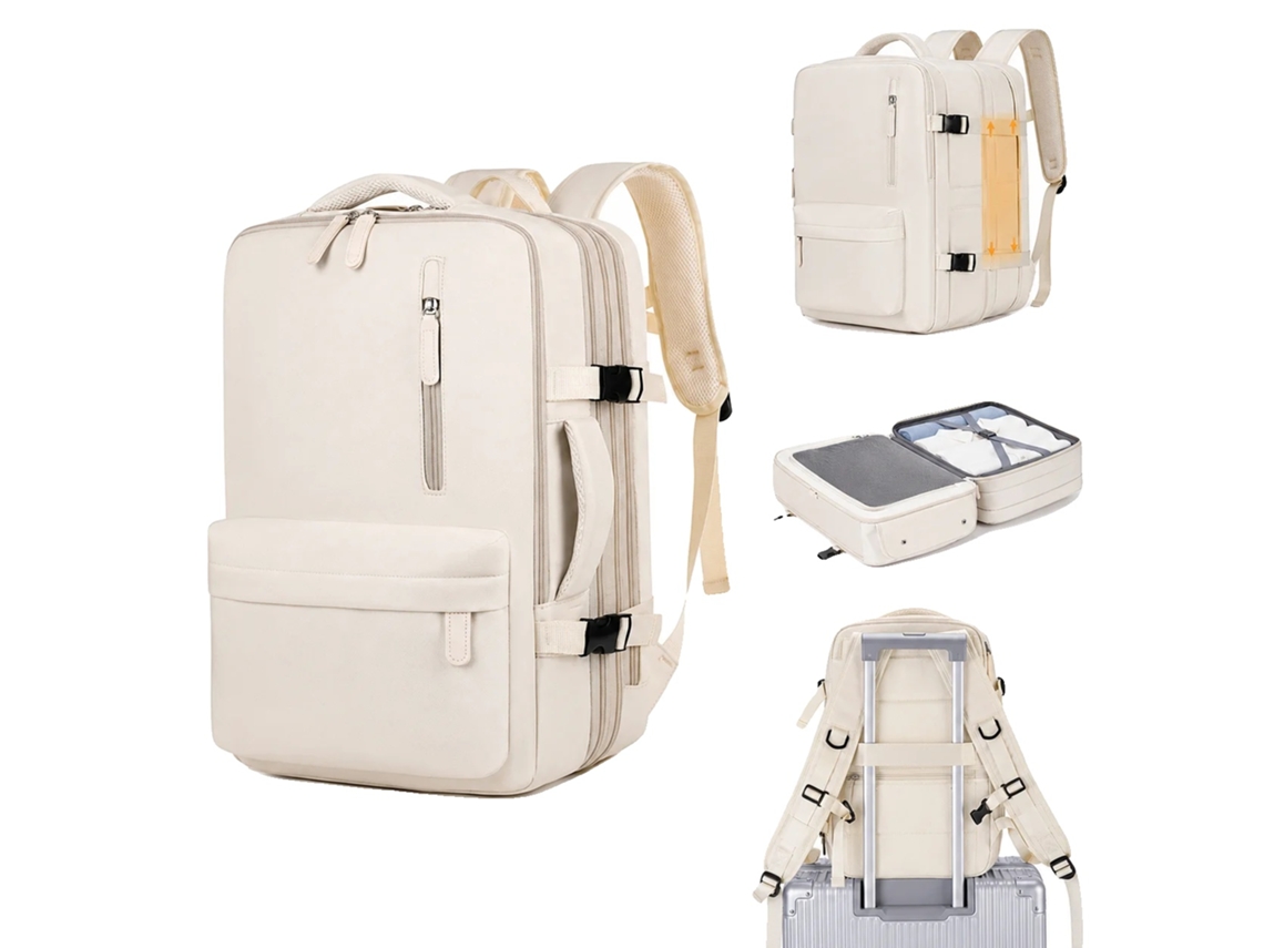 Mochila, Impermeável, Com Porta De Carregamento Usb Integrada, Bege