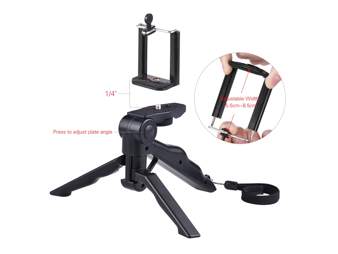 Trípode Mini Para Telefone: Suporte De Mão E Mesa, Compatível Com Iphone Samsung Huawei