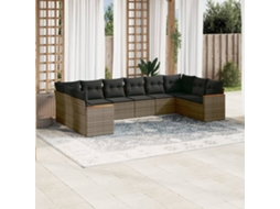 Vidaxl 10 Pcs Conjunto Sofás De Jardim C/ Almofadões Vime Pe Cinzento