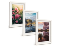 Quadros Decorativos Para Parede Flores, Jardim, Montanhas, Água Moldura Branca Pinturas De Quarto Espelharte (3 Peças 20x30 Cm)