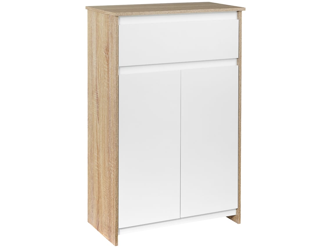 Móvel Auxiliar Casa de Banho Mdf Cor Branco e Madeira 60x30x90 cm Kleankin