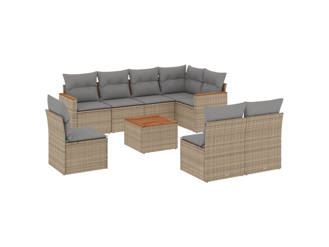 Conjunto de 9 sofás de jardim com almofadões Vime Pe Bege Misturado MAISON EXCLUSIVE