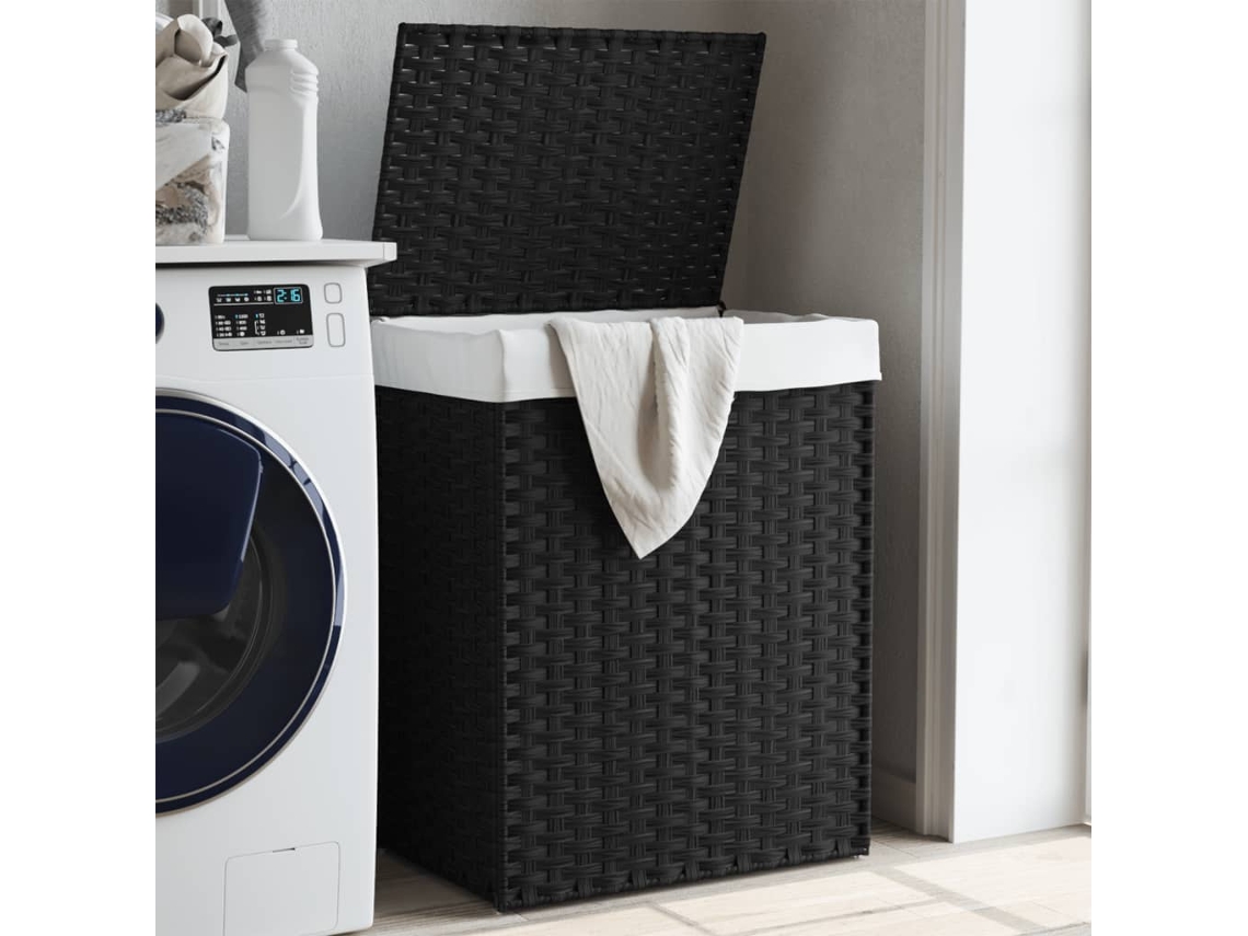 Vidaxl Cesto Para Roupa Suja Com Tampa 46x33x60 Cm Vime Pe Preto