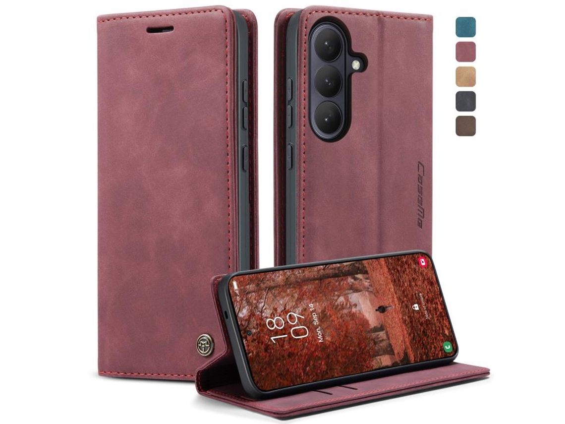 Capa Para Samsung Galaxy S26 Plus 5g Multifuncional Horizontal De Couro Vermelha