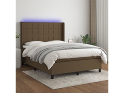 Vidaxl Cama Box Spring C/ Colchão/led 140x190cm Tecido Castanho-escuro