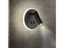 Luminária de parede giratória com controle Duplo para casa, luminária de cabeceira LED para leitura (luz redonda branca Preta (3w + 8w)), adequada para