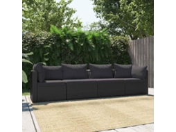Vidaxl 4 Pcs Conjunto Sofás De Jardim C/ Almofadões Vime Pe Preto