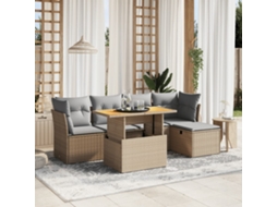 Vidaxl 6 Pcs Conjunto De Sofás P/ Jardim Com Almofadões Vime Pe Bege