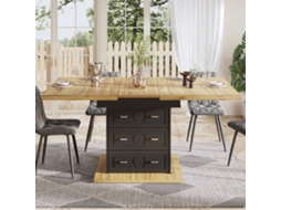 Mesa Em Madeira Extensível 110-140×80×75cm Tampo Com Veios Para Seis Pessoas Terraço E Interior