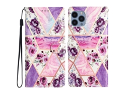 Capa Pega Flores Roxas Para Iphone 15 Pro Pele Sintética