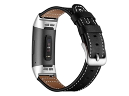 Pulseira de relógio inteligente revestida em couro genuíno para Fitbit Charge 4/3 Ly Ebike