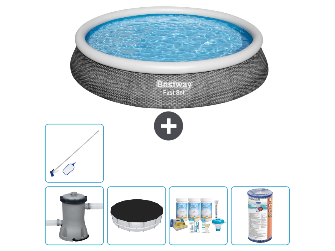 Piscina Inflável Redonda BESTWAY de Conjunto Rápido Estampa de Rattan 396 X 84 Cm Incluindo Bomba Acessórios Cb15