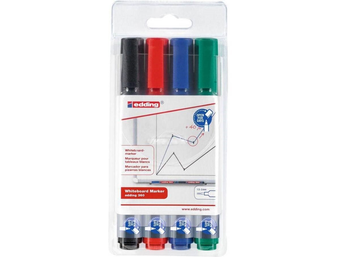 Conjunto de 4 Marcadores para Quadro Branco EDDING 360 (Multicor - Ponta de 1.5 - 3.0 mm)