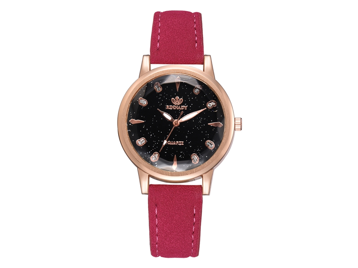 Relógio Feminino de Pulso com Correia Pu e Movimento de Quartzo Estilo Simples (vermelho Rosa)