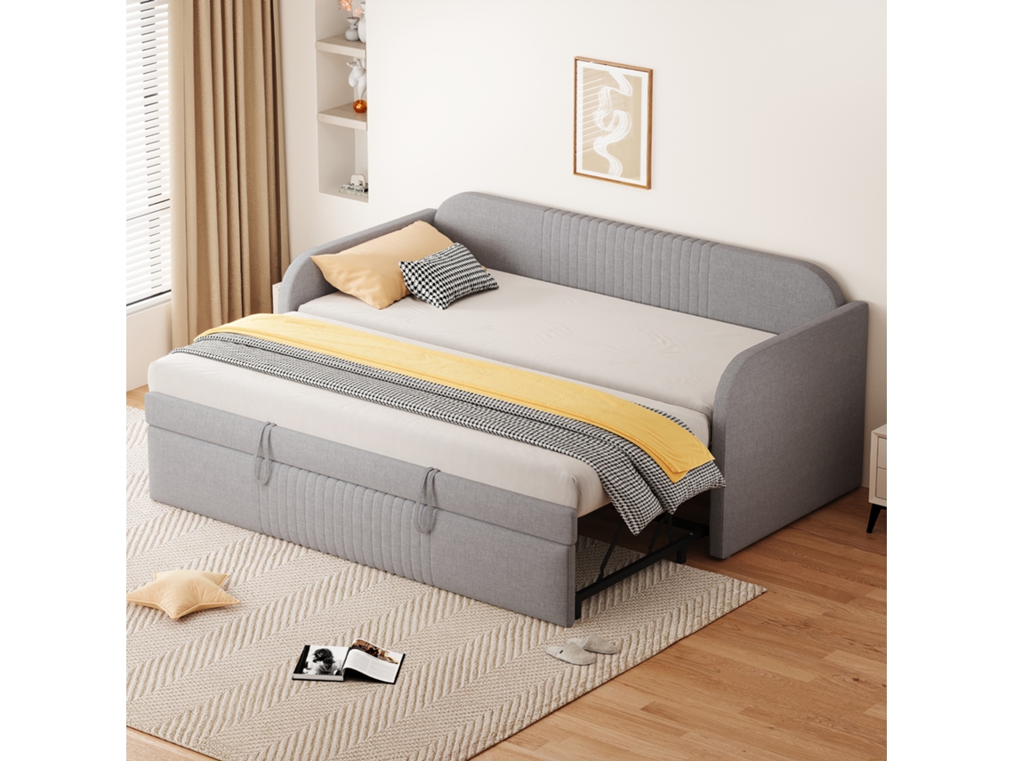 Cama Estofada Linho Cinza Claro 90x190 Cm