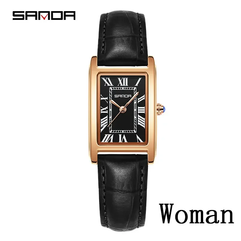 Relógio MDUG de Quartzo Esportivo Casual à Prova D'água (estilo feminino, pulseira preta, caixa ouro rosa, mostrador preto)
