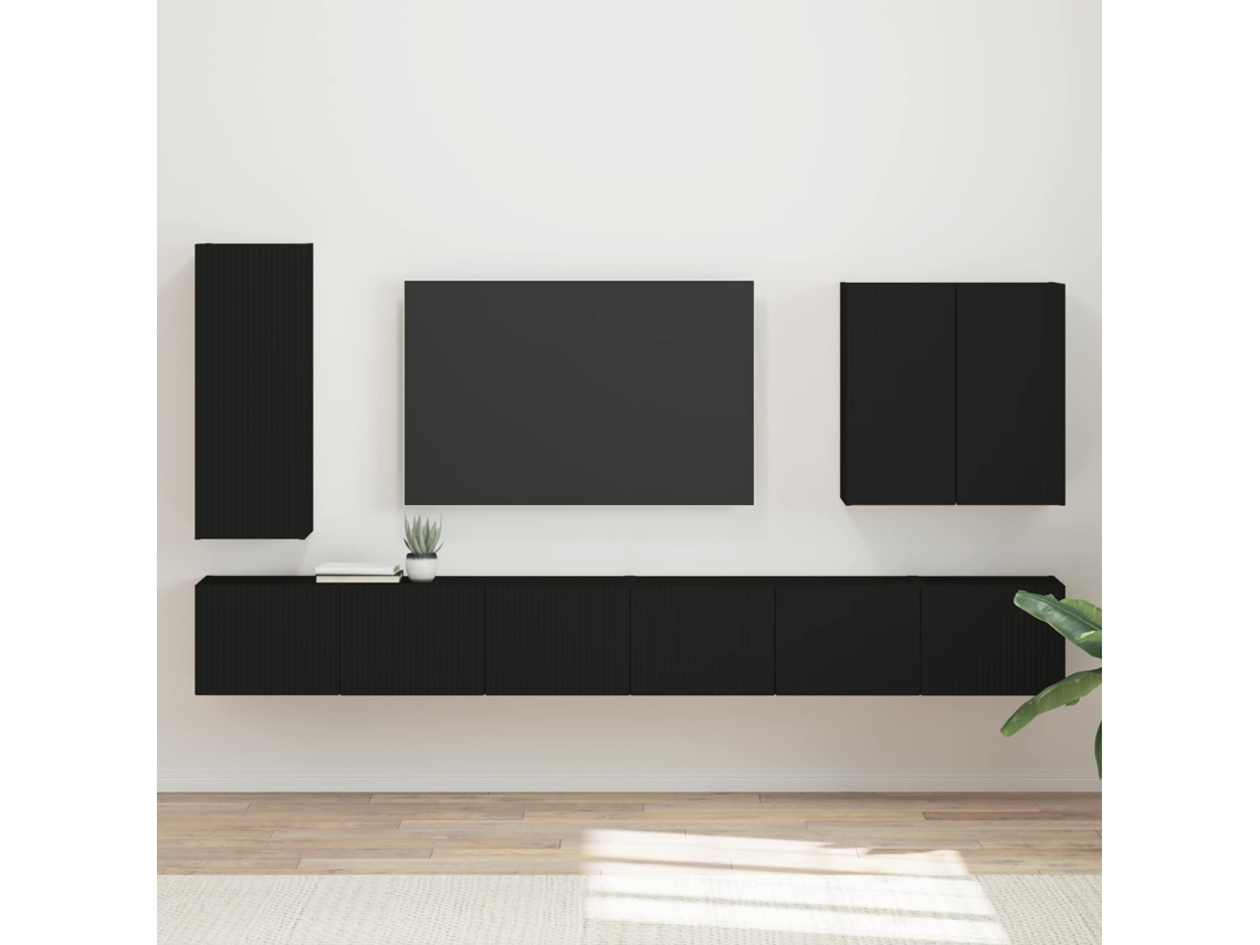 Vidaxl Conjunto De Gabinete De Parede Para Tv 6 Unid. Preto