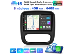 Rádio automotivo Hexinex para Renault Trafic III / Opel Vivaro B (2014-2021) 9'' Android 15 4GB+64GB GPS Bluetooth Wi-Fi