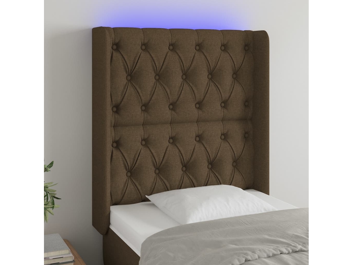 Vidaxl Cabeceira De Cama C/ Luzes Led Tecido 83x16x118/128 Cm Castanho